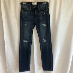 Boys Abercrombie Kids Distressed Skinny Stretch Denim Dark Blue Jeans